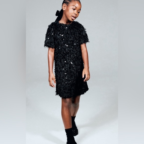 NWT ZARA FAUX FUR DRESS GIRLS SIZE 6/7 - Picture 1 of 9